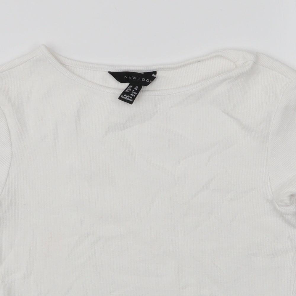 New Look Womens White  Cotton Cropped T-Shirt Size 12 Round Neck