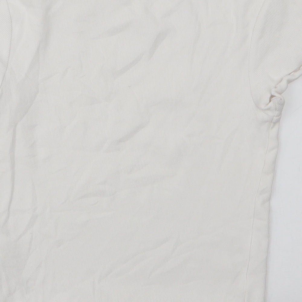 New Look Womens White  Cotton Cropped T-Shirt Size 12 Round Neck