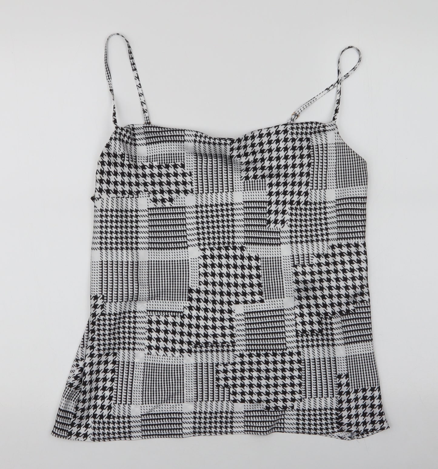River Island Womens Black Houndstooth Polyester Basic Blouse Size 10 Scoop Neck