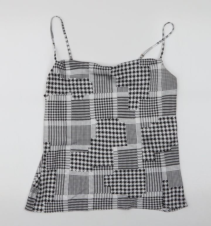 River Island Womens Black Houndstooth Polyester Basic Blouse Size 10 Scoop Neck