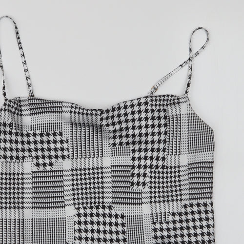 River Island Womens Black Houndstooth Polyester Basic Blouse Size 10 Scoop Neck