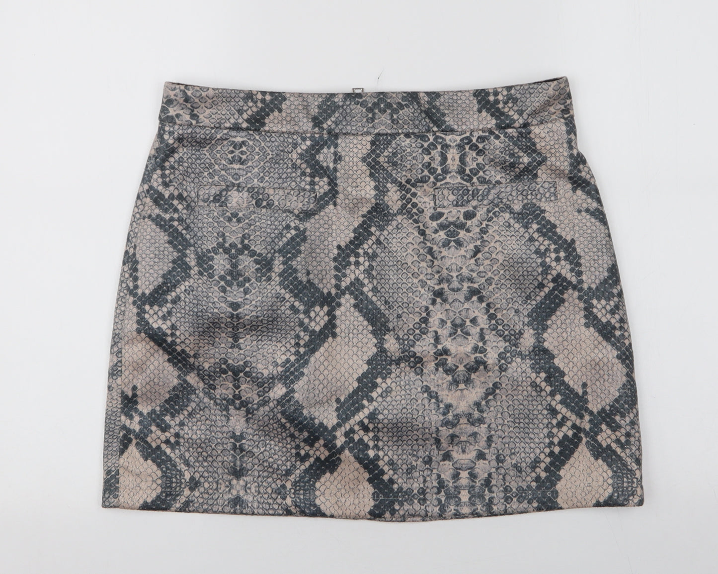 River Island Womens Beige Animal Print Polyester A-Line Skirt Size 14   Zip