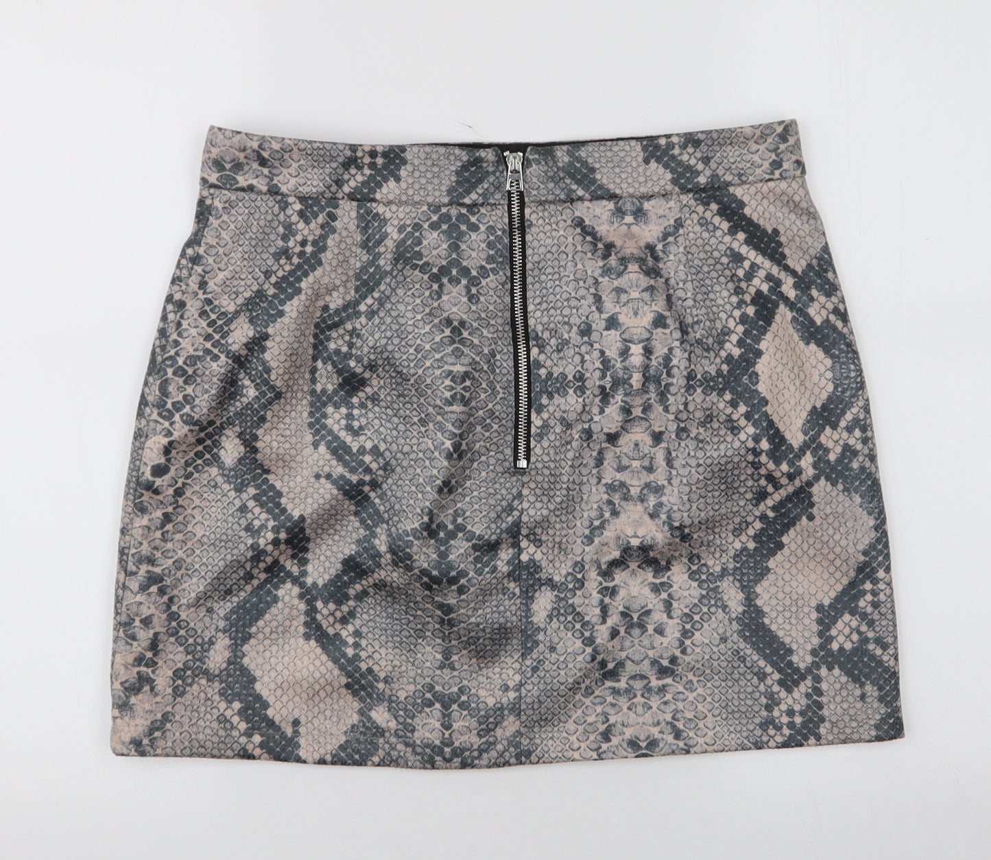 River Island Womens Beige Animal Print Polyester A-Line Skirt Size 14   Zip