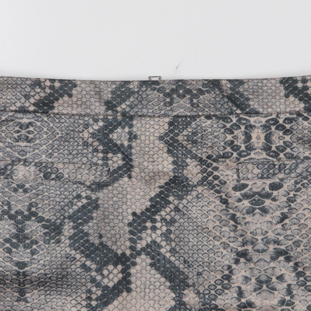 River Island Womens Beige Animal Print Polyester A-Line Skirt Size 14   Zip