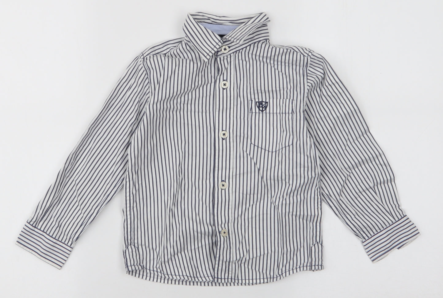 Zara Boys White Striped Polyester Basic Dress Shirt Size 2-3 Years Collared Button