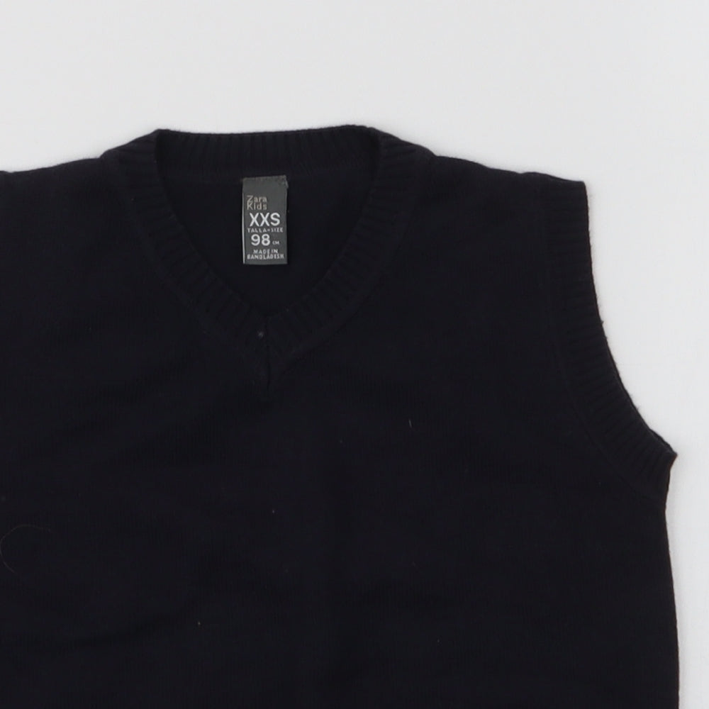 Zara Boys Blue V-Neck  Polyester Vest Jumper Size 2XS  Pullover