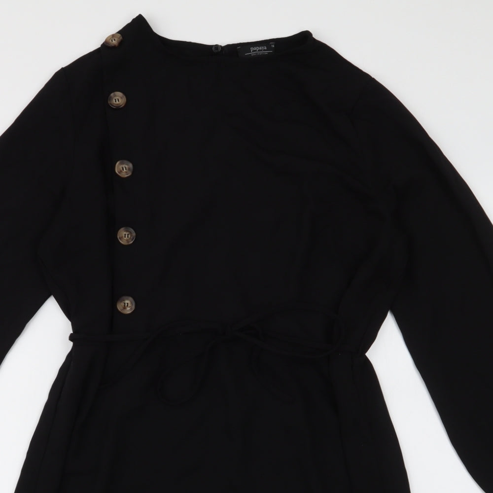 Papaya Womens Black  Polyester A-Line  Size 14  Round Neck Button
