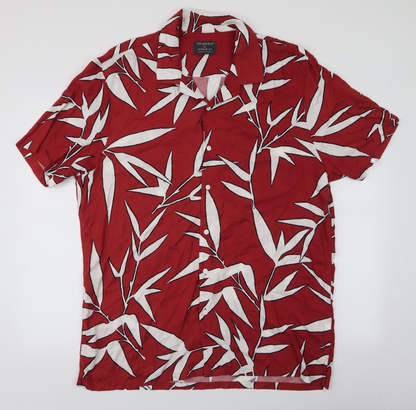 Primark Mens Orange Floral Polyester  Button-Up Size XL Collared Button