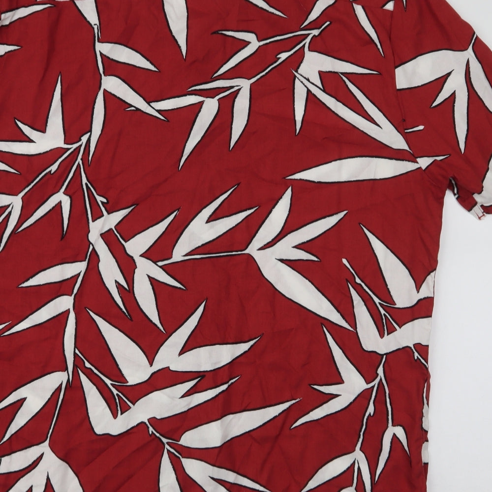 Primark Mens Orange Floral Polyester  Button-Up Size XL Collared Button