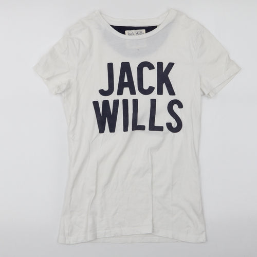 Jack Wills Womens White  100% Cotton Jersey T-Shirt Size 6 Round Neck