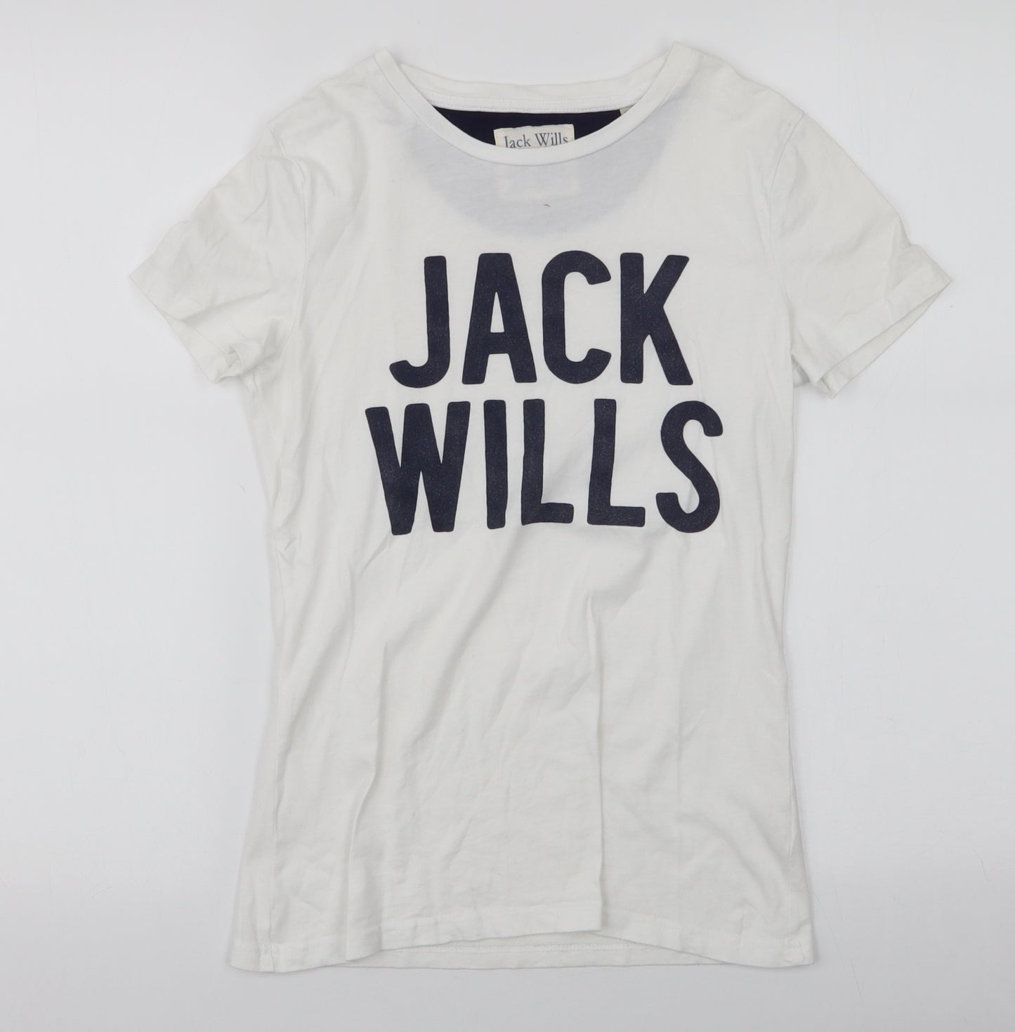 Jack Wills Womens White  100% Cotton Jersey T-Shirt Size 6 Round Neck