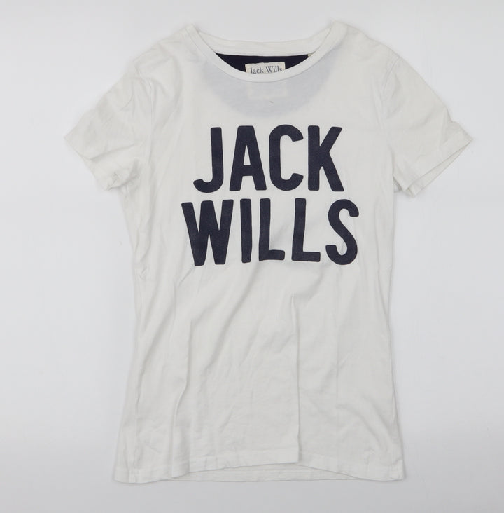 Jack Wills Womens White 100% Cotton Jersey T-Shirt Size 6 Round Neck