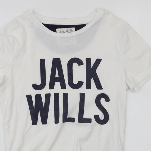 Jack Wills Womens White  100% Cotton Jersey T-Shirt Size 6 Round Neck