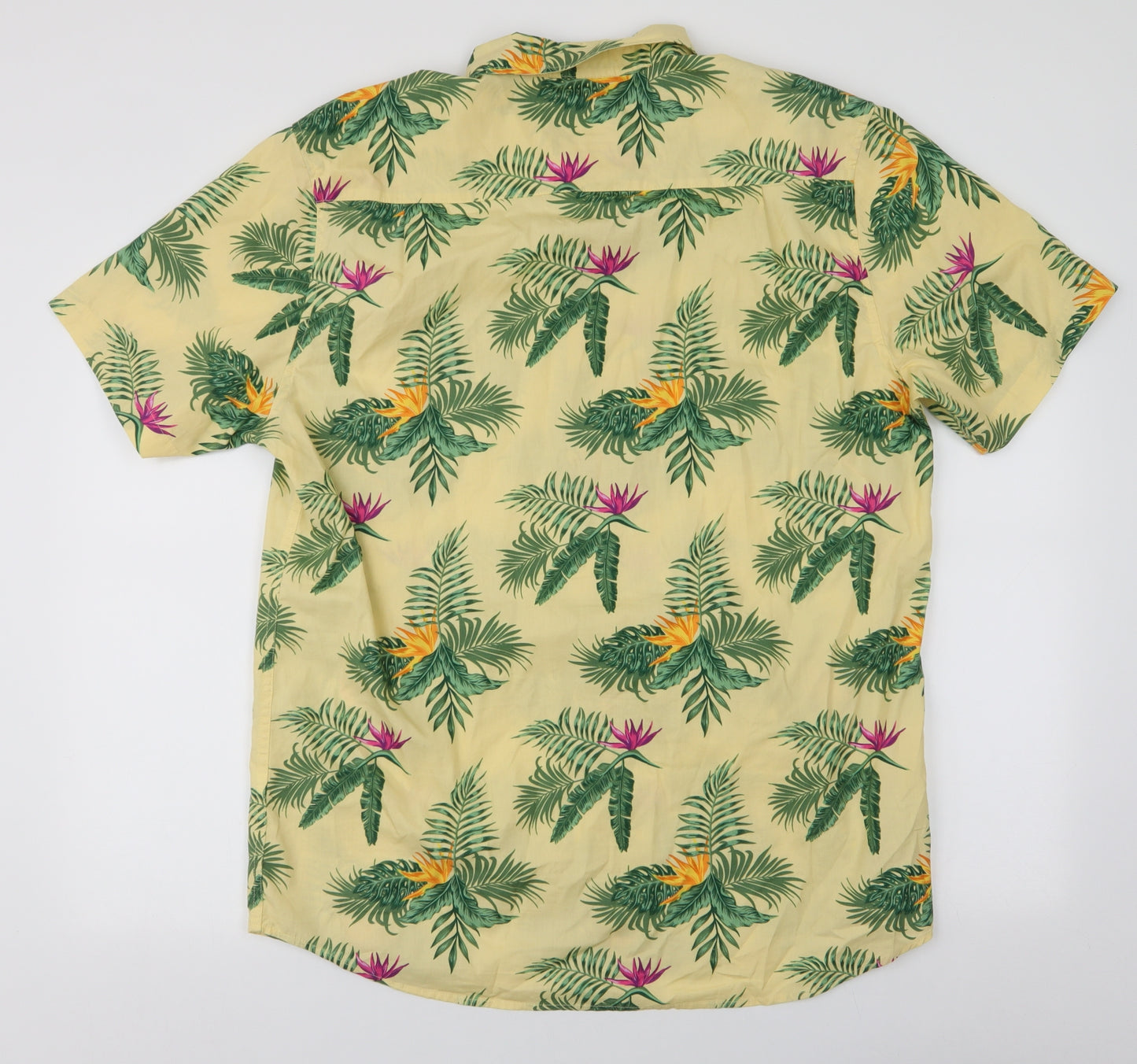 Primark Mens Yellow Floral Cotton  Button-Up Size XL Collared Button