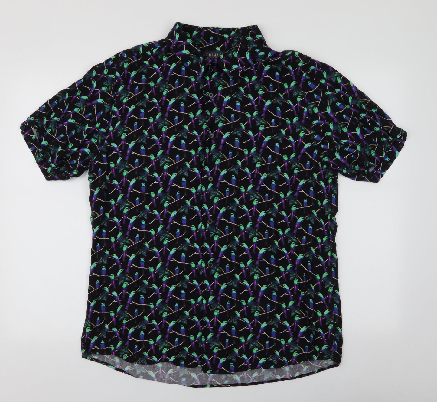 Primark Mens Multicoloured  Viscose  Button-Up Size XL Collared Button - Birds