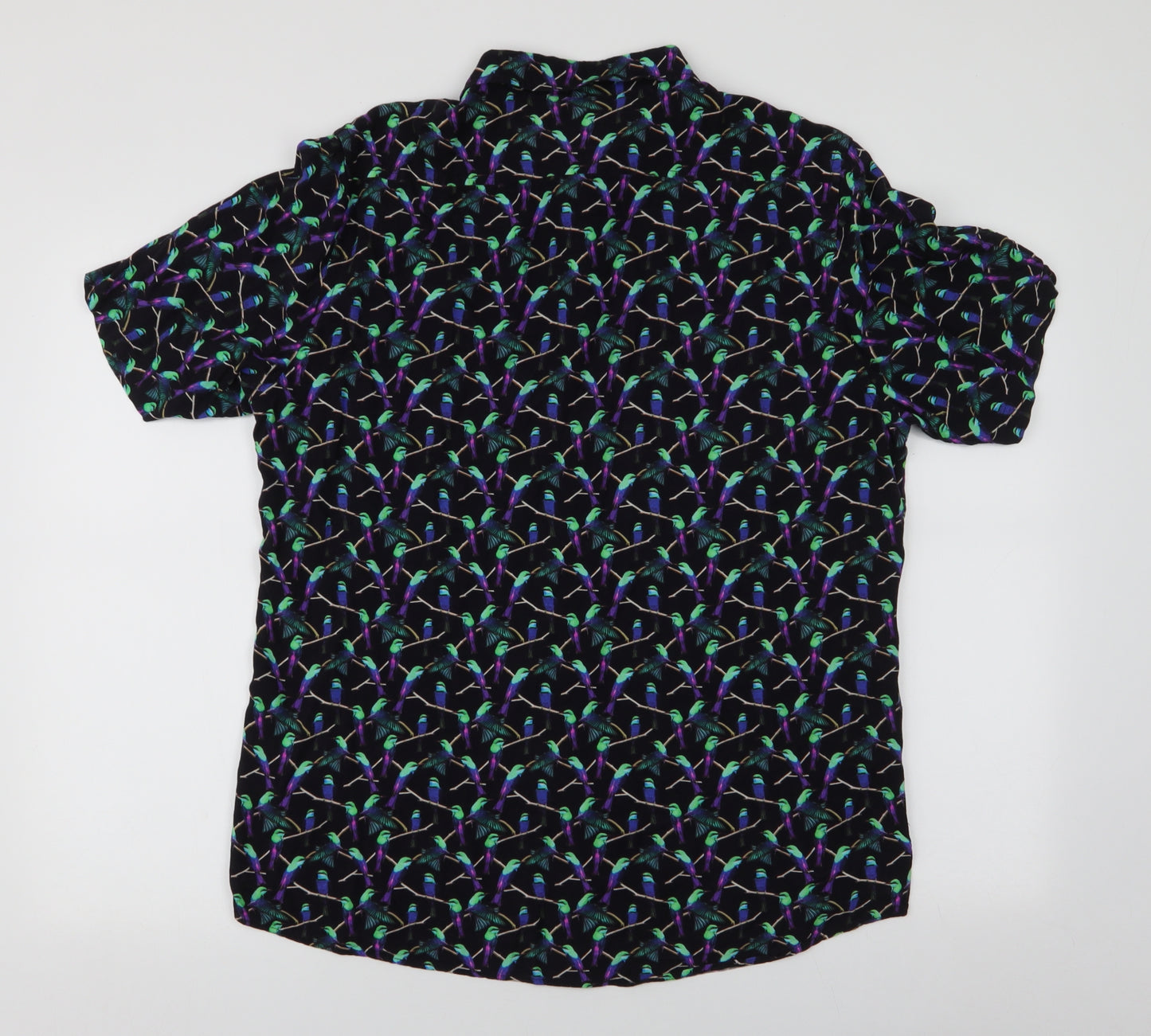 Primark Mens Multicoloured  Viscose  Button-Up Size XL Collared Button - Birds