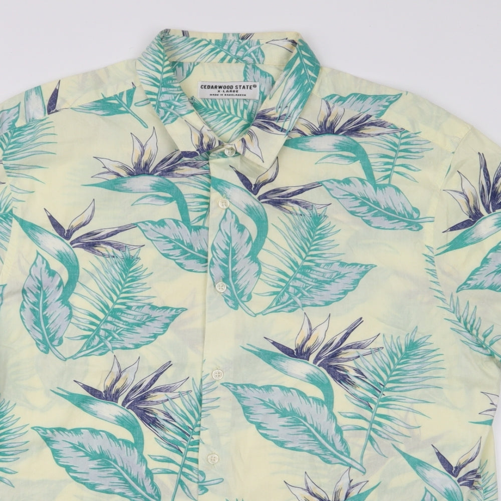 Cedar Wood State Mens Multicoloured Floral Cotton  Button-Up Size XL Collared Button