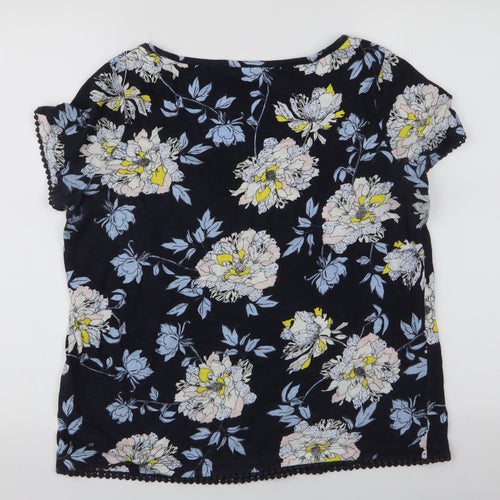 Marks and Spencer Womens Multicoloured Floral 100% Cotton Jersey T-Shirt Size 12 Round Neck