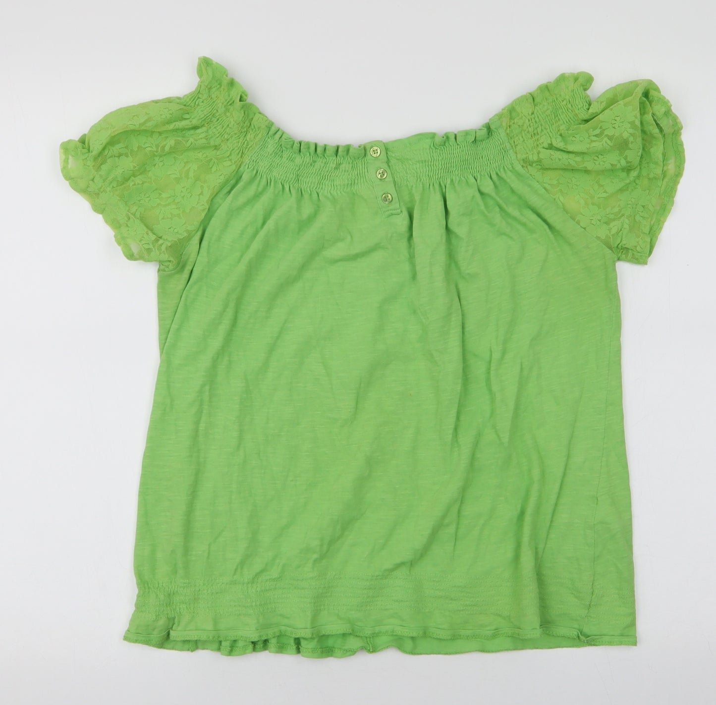 NEXT Womens Green  100% Cotton Jersey Blouse Size 12 Off the Shoulder