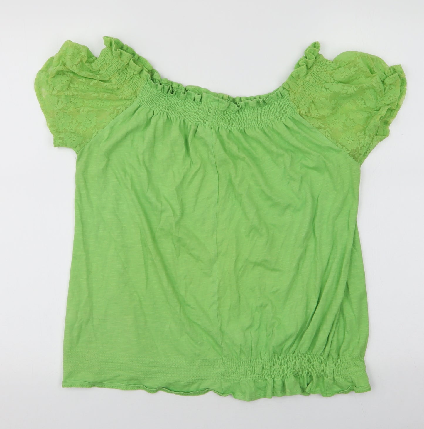 NEXT Womens Green  100% Cotton Jersey Blouse Size 12 Off the Shoulder