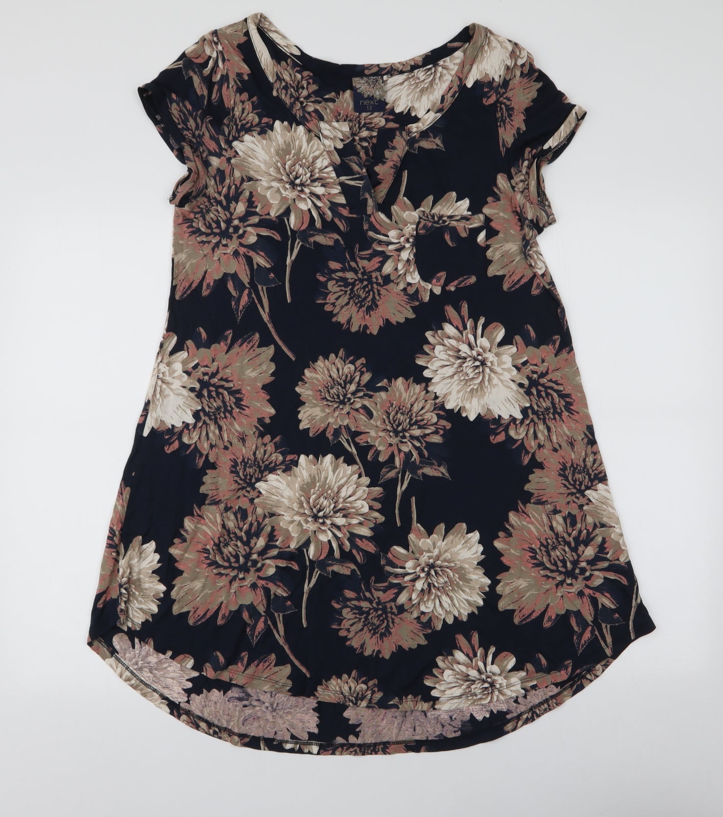 NEXT Womens Multicoloured Floral Viscose Jersey Blouse Size 12 Round Neck