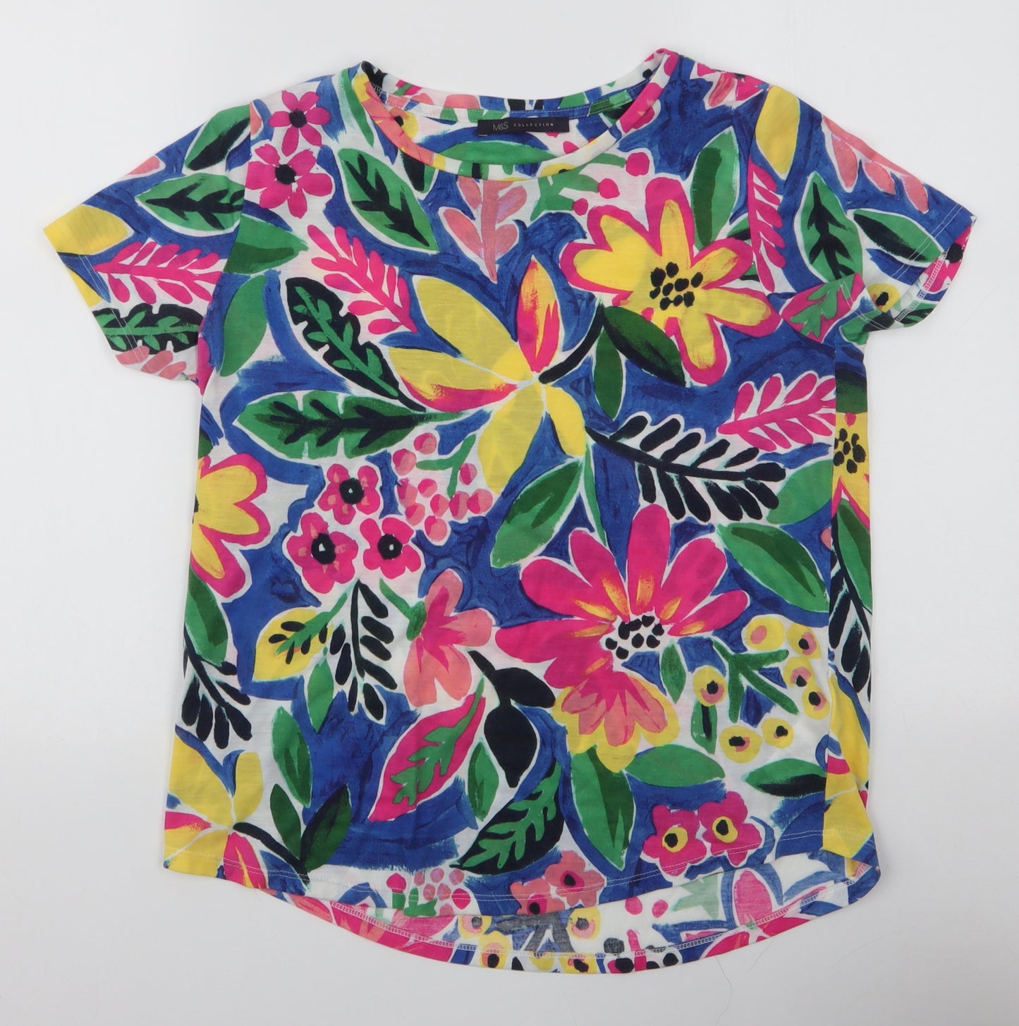 Marks and Spencer Womens Multicoloured Floral Polyester Jersey T-Shirt Size 12 Round Neck