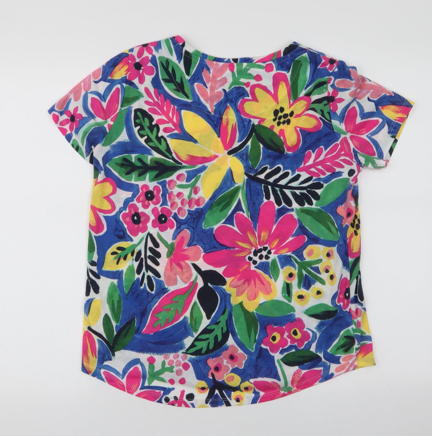 Marks and Spencer Womens Multicoloured Floral Polyester Jersey T-Shirt Size 12 Round Neck