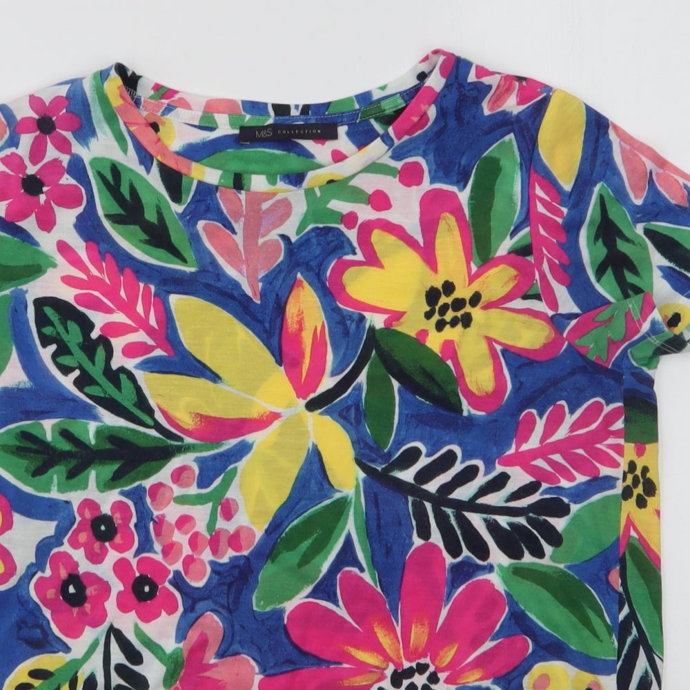 Marks and Spencer Womens Multicoloured Floral Polyester Jersey T-Shirt Size 12 Round Neck