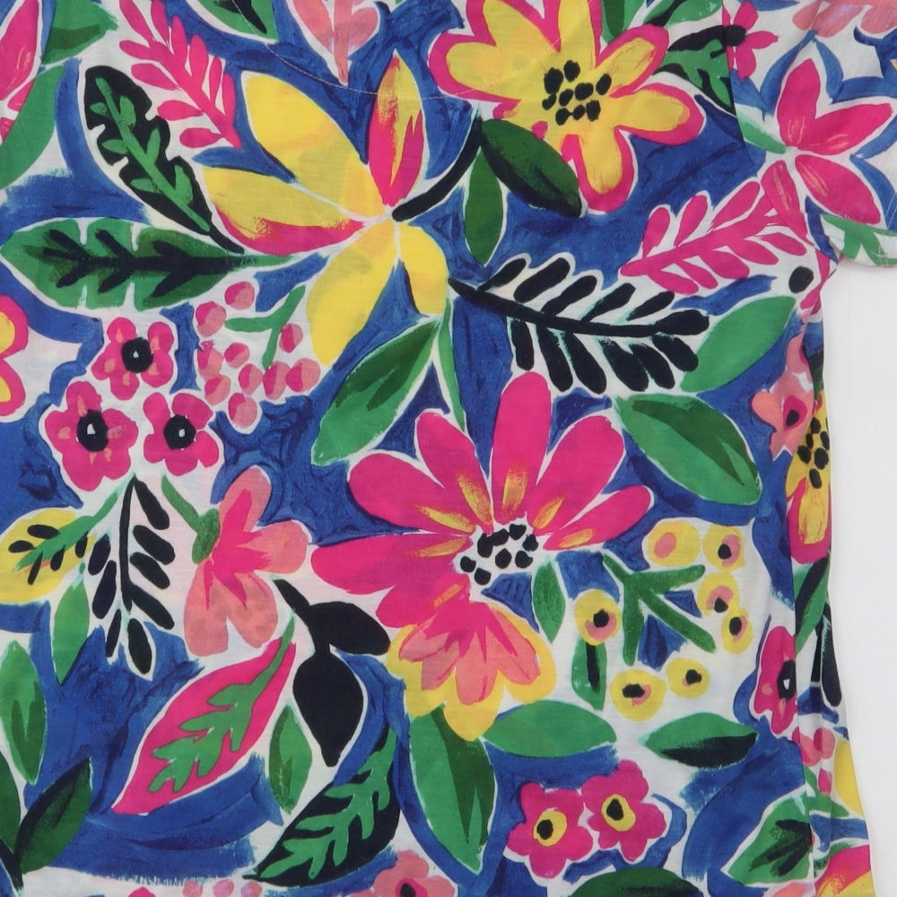 Marks and Spencer Womens Multicoloured Floral Polyester Jersey T-Shirt Size 12 Round Neck