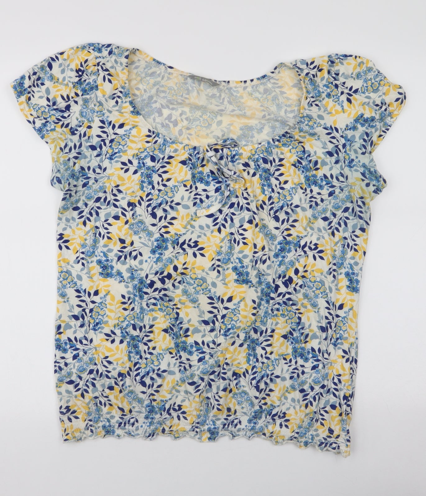 Marks and Spencer Womens Multicoloured Floral 100% Cotton Jersey T-Shirt Size 14 Round Neck
