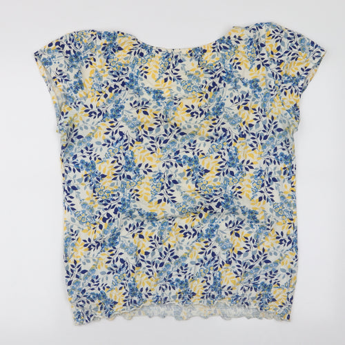 Marks and Spencer Womens Multicoloured Floral 100% Cotton Jersey T-Shirt Size 14 Round Neck