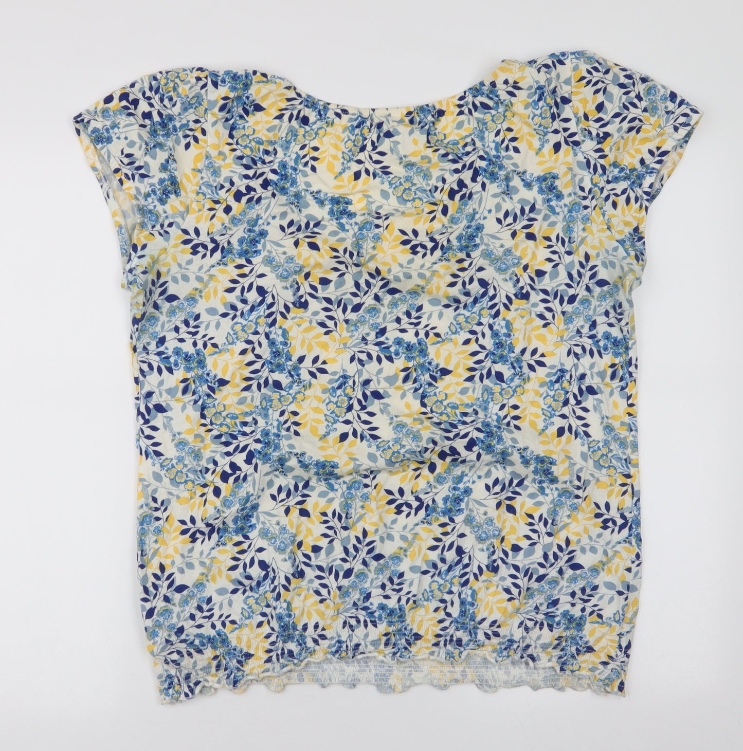 Marks and Spencer Womens Multicoloured Floral 100% Cotton Jersey T-Shirt Size 14 Round Neck