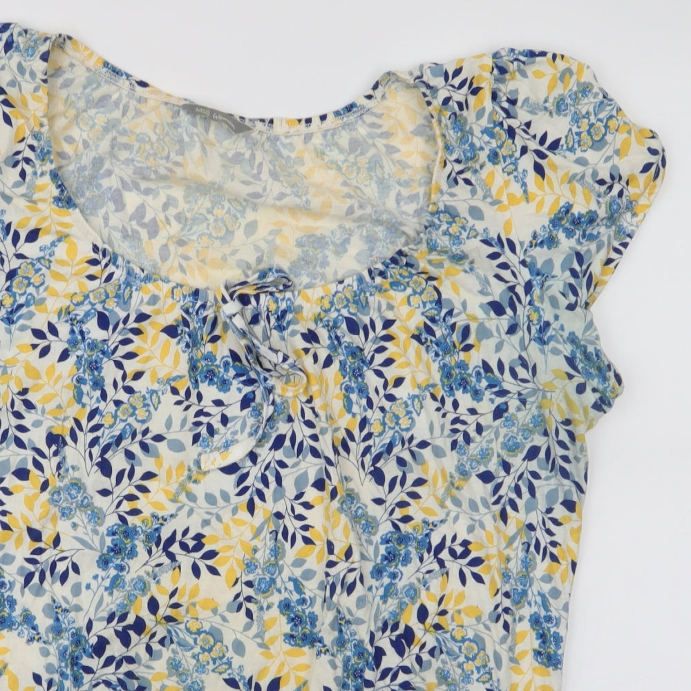 Marks and Spencer Womens Multicoloured Floral 100% Cotton Jersey T-Shirt Size 14 Round Neck