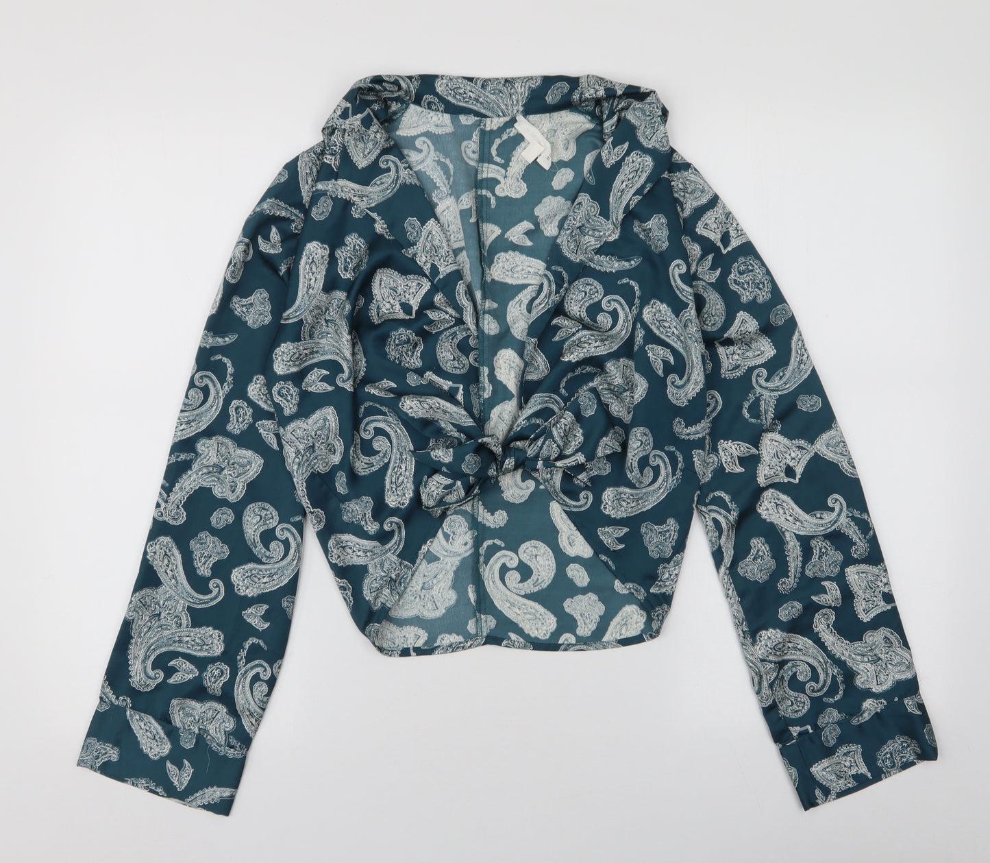 Honey Punch Womens Blue Fair Isle Polyester Basic Blouse Size S Collared