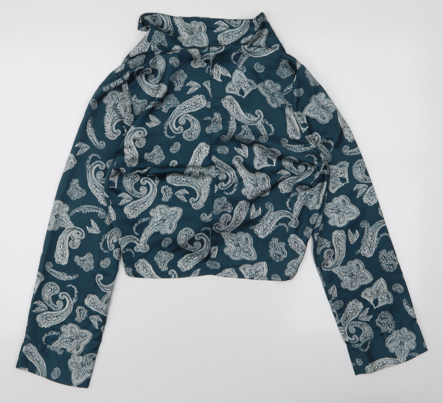 Honey Punch Womens Blue Fair Isle Polyester Basic Blouse Size S Collared