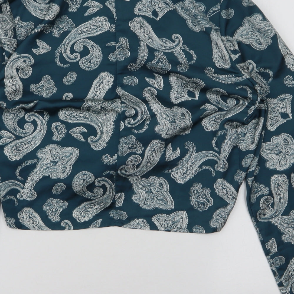 Honey Punch Womens Blue Fair Isle Polyester Basic Blouse Size S Collared