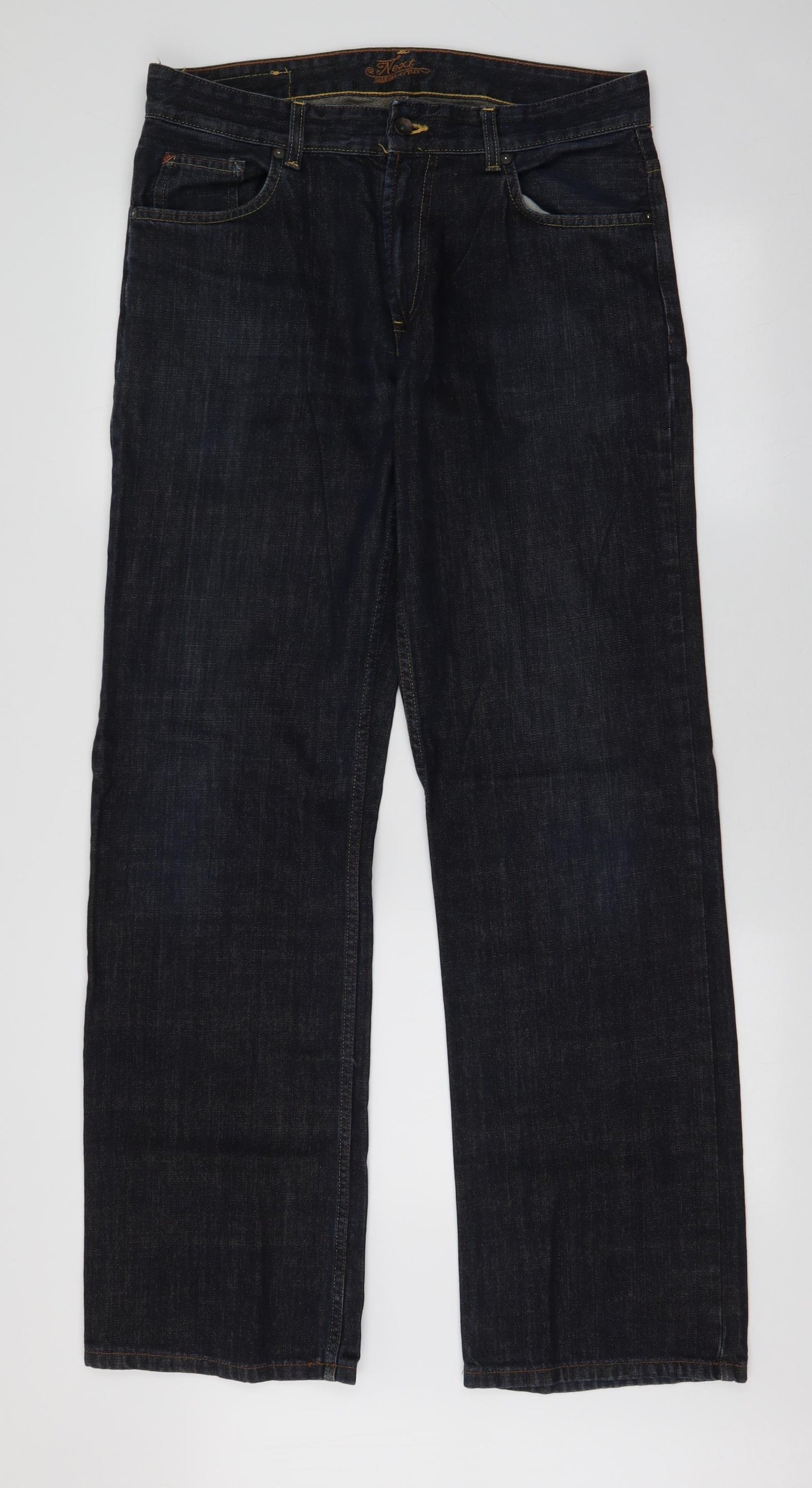 NEXT Mens Blue  Cotton Straight Jeans Size 34 in L32 in Regular Zip