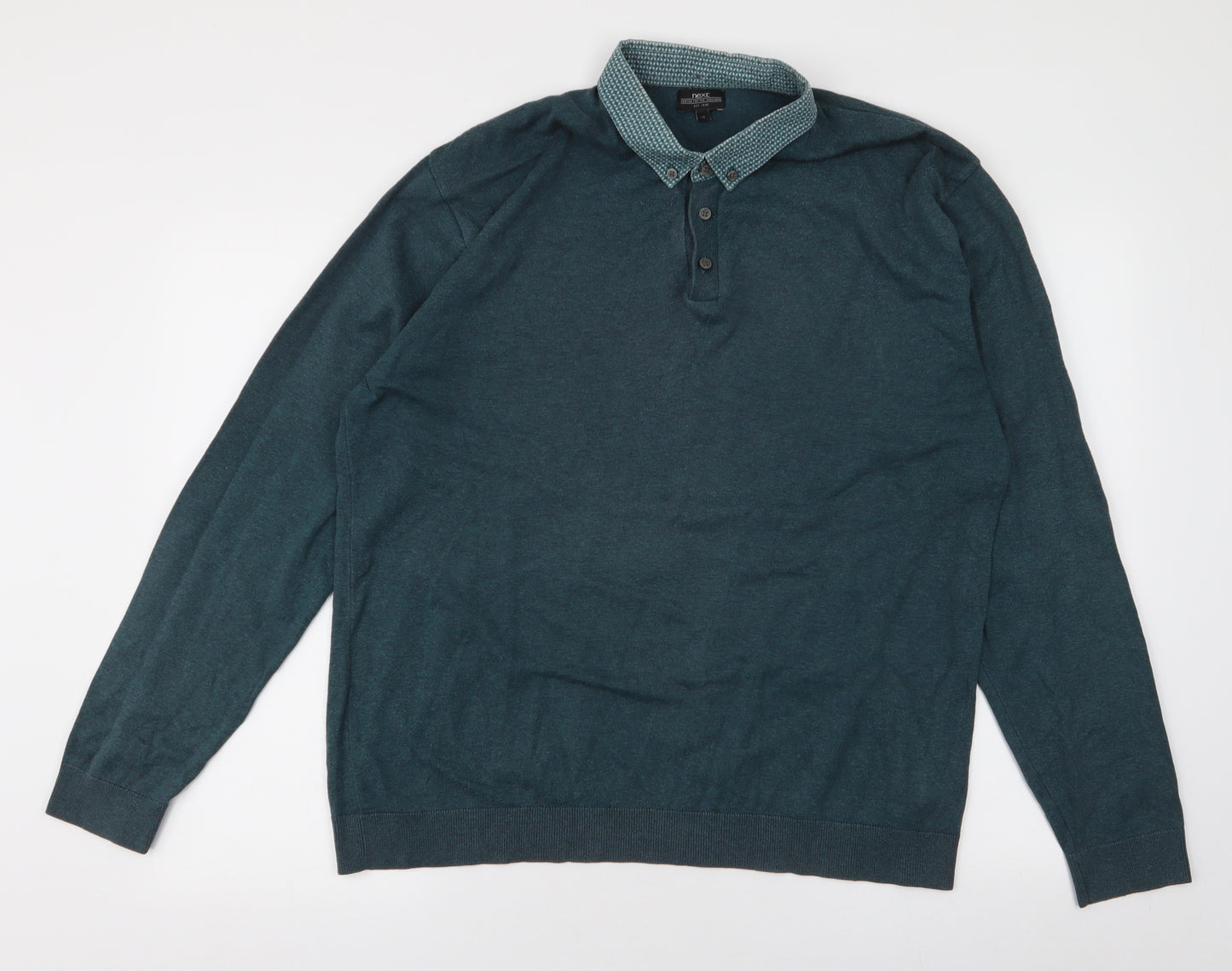 NEXT Mens Green Collared  Cotton Pullover Jumper Size XL