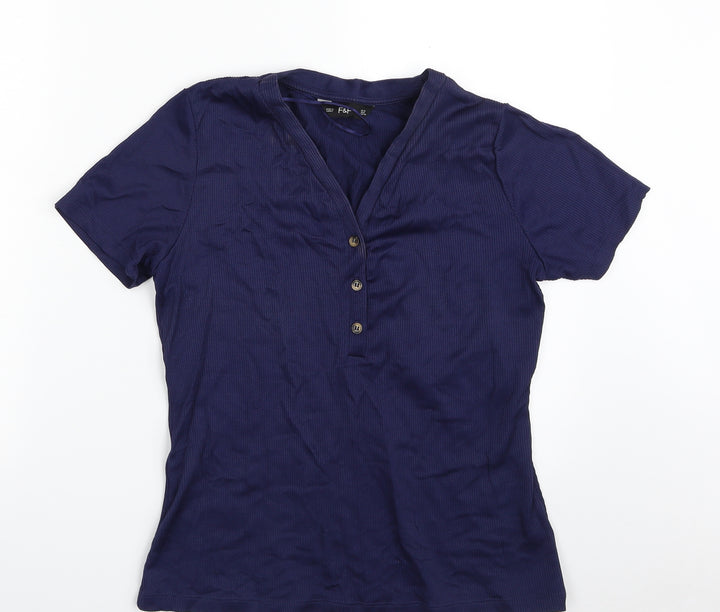 F&F Womens Blue  Polyamide Pullover Sweatshirt Size 12  Button