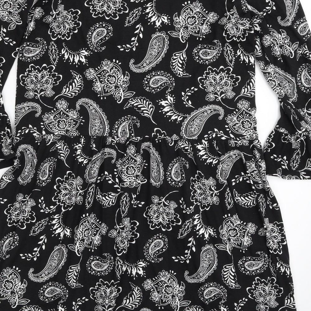 F&F Womens Black Paisley Viscose Shift  Size 8  V-Neck Pullover