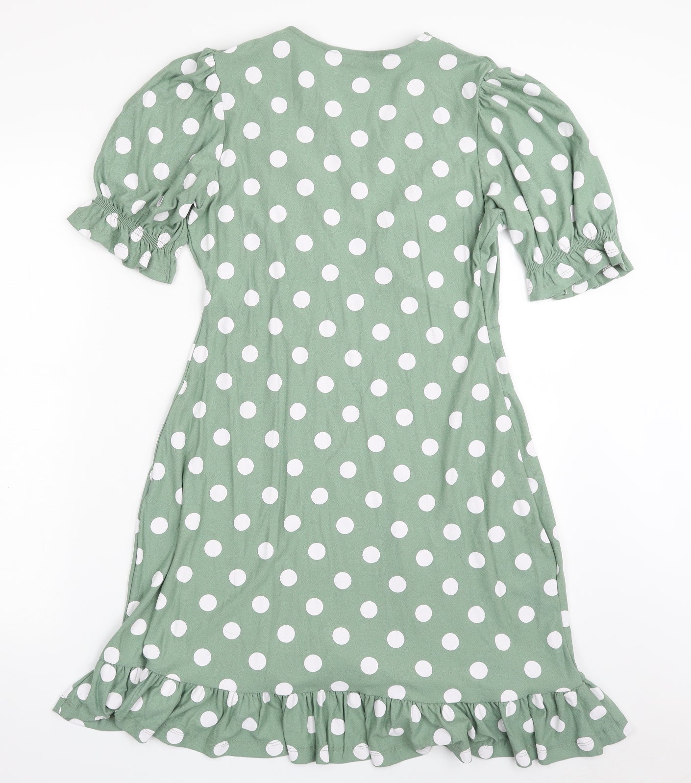 F&F Womens Green Polka Dot Viscose Shift  Size 10  V-Neck Pullover