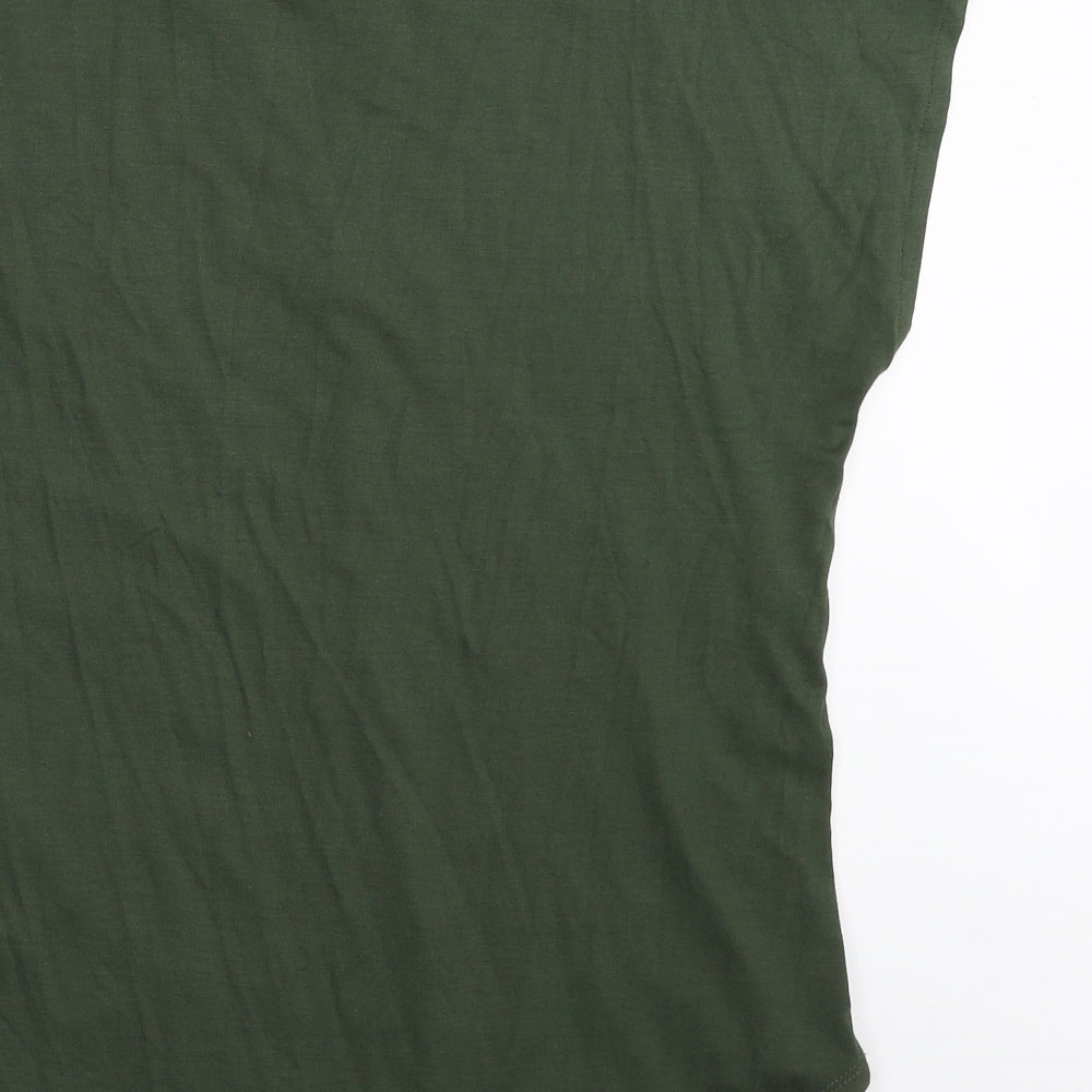 F&F Womens Green Floral Viscose Basic T-Shirt Size 8 V-Neck