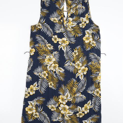 F&F Womens Blue Floral Viscose Sheath  Size 10  Boat Neck Pullover
