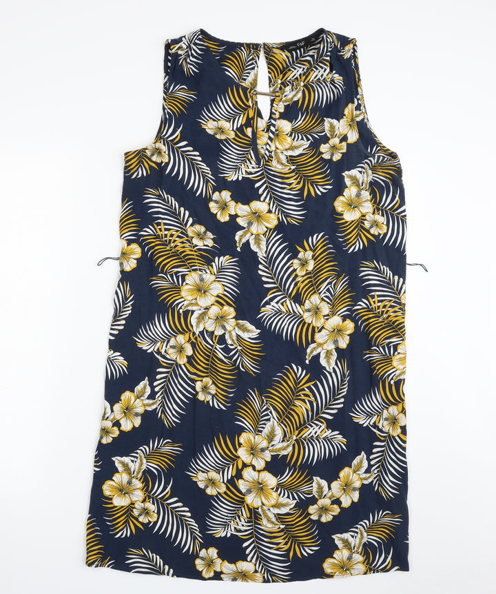 F&F Womens Blue Floral Viscose Sheath Size 10 Boat Neck Pullover