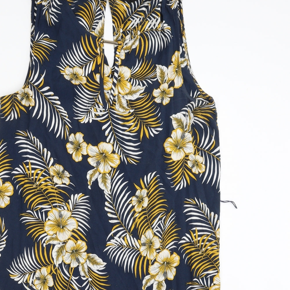 F&F Womens Blue Floral Viscose Sheath  Size 10  Boat Neck Pullover