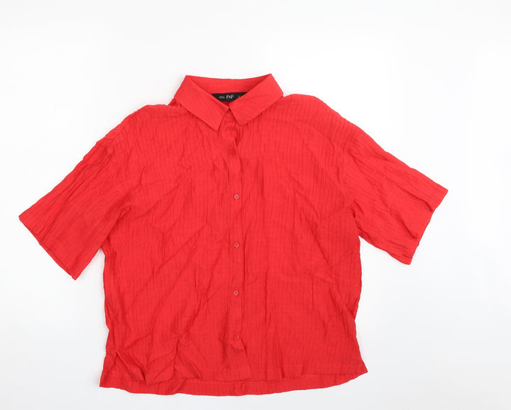 F&F Womens Red Viscose Basic Button-Up Size S Collared