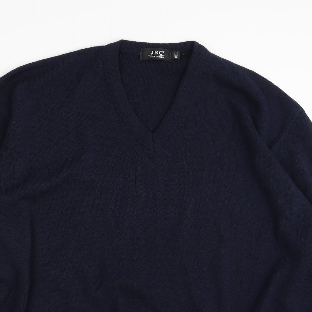 J B C Collection Mens Blue V-Neck  Cotton Pullover Jumper Size 4XL