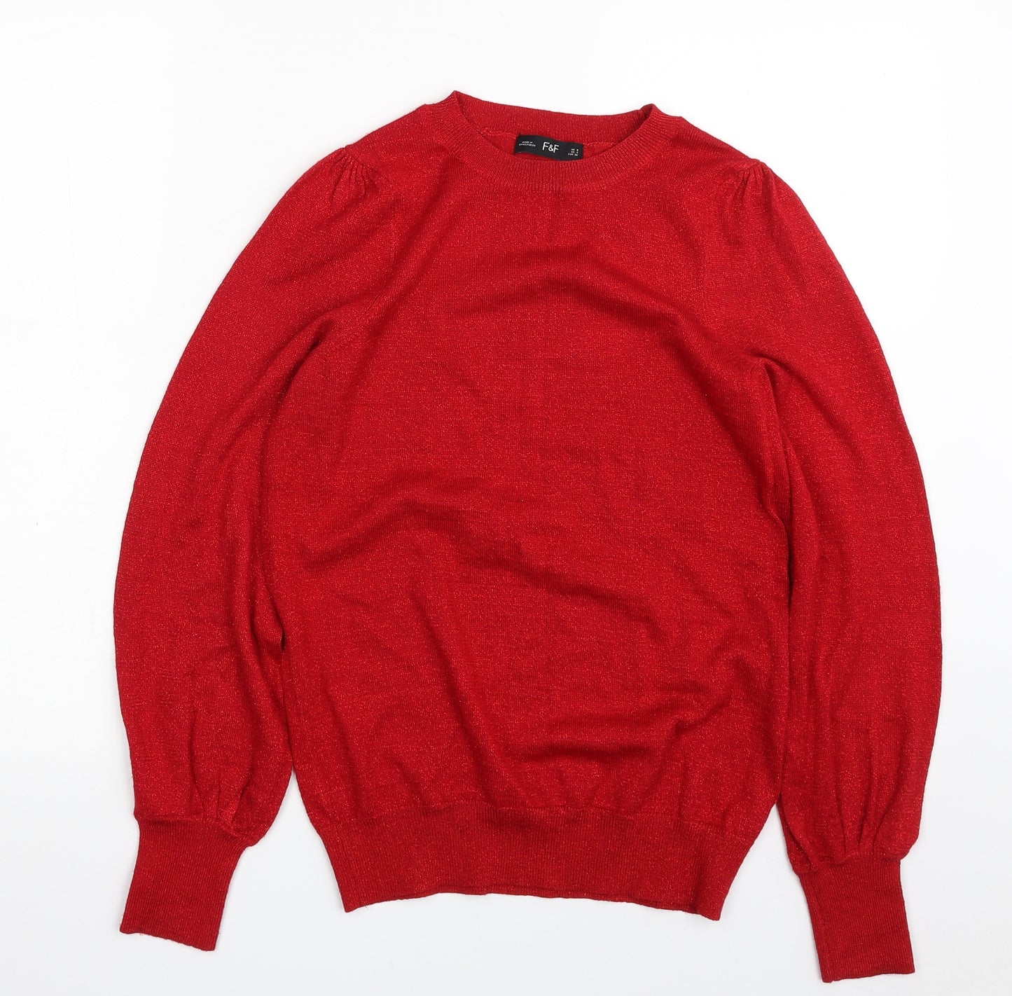 F&F Womens Red Crew Neck  Viscose Pullover Jumper Size 8