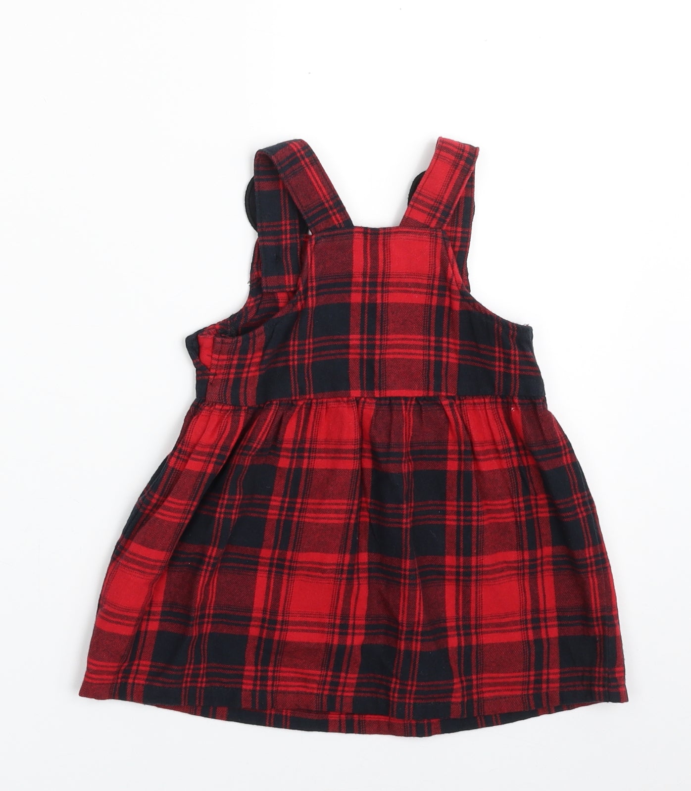 TESCO Girls Red Plaid 100% Cotton Skater Dress  Size 6-9 Months  Square Neck Button - Minnie Mouse