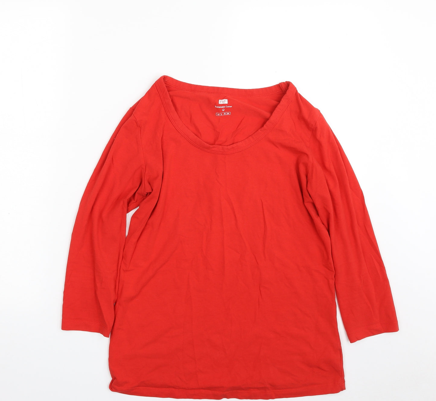 F&F Womens Red  Cotton Basic T-Shirt Size 8 Scoop Neck